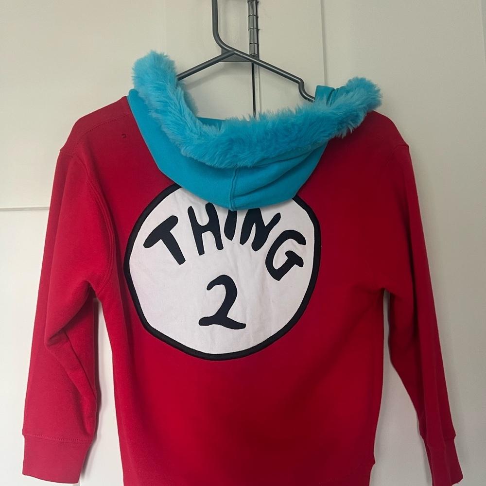 Universal studios thing 2 sweater hoodie zip up fur doctor Seuss cat in the hat - Picture 3 of 4
